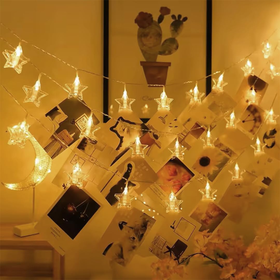 Star Clip String Lights 3 Meter, 14 LED Warm White Decorative Photo Clip Fairy Lights for Bedroom, Parties,Light for Diwali, Christmas, Weddings & Home Decoration (star clip 14 led 3 meter, Pack of 1)-image-36