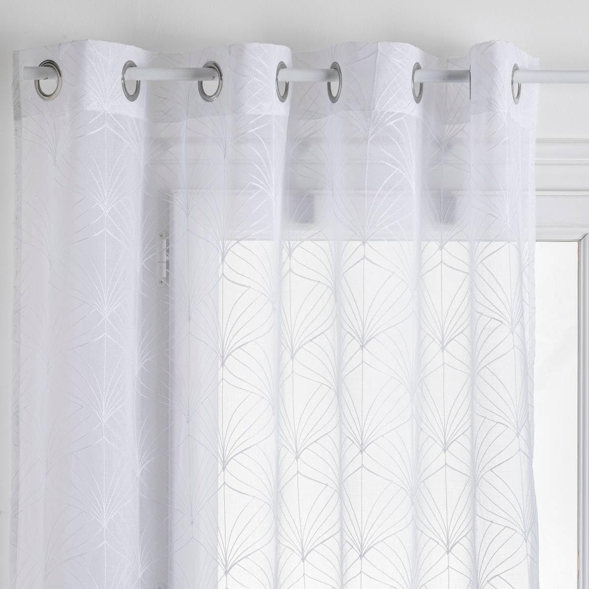 Atmosphera - Voilage à Oeillets Mia Blanc - 140 x 240 cm - Motifs Brodés - Rideau pour Fenêtre Salon, Chambre