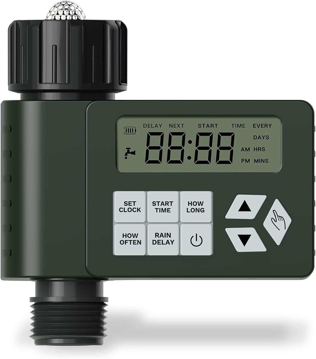 Hose Faucet Water Timer for Outdoor Garden, Ortis Programmable Sprinkler Timer with Rain Delay/Manual/Automatic Mode, IP67 Leak-Proof Design for Lawn Yard, 1 Outlet