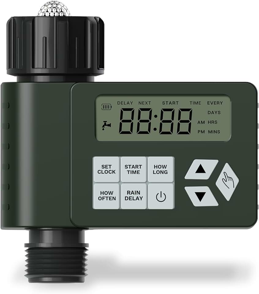 Temporizador de torneira de mangueira para jardim ao ar livre, temporizador de água programável Ortis para irrigação, design IP67 e à prova de vazamento, atraso de chuva/modo manual/automático para