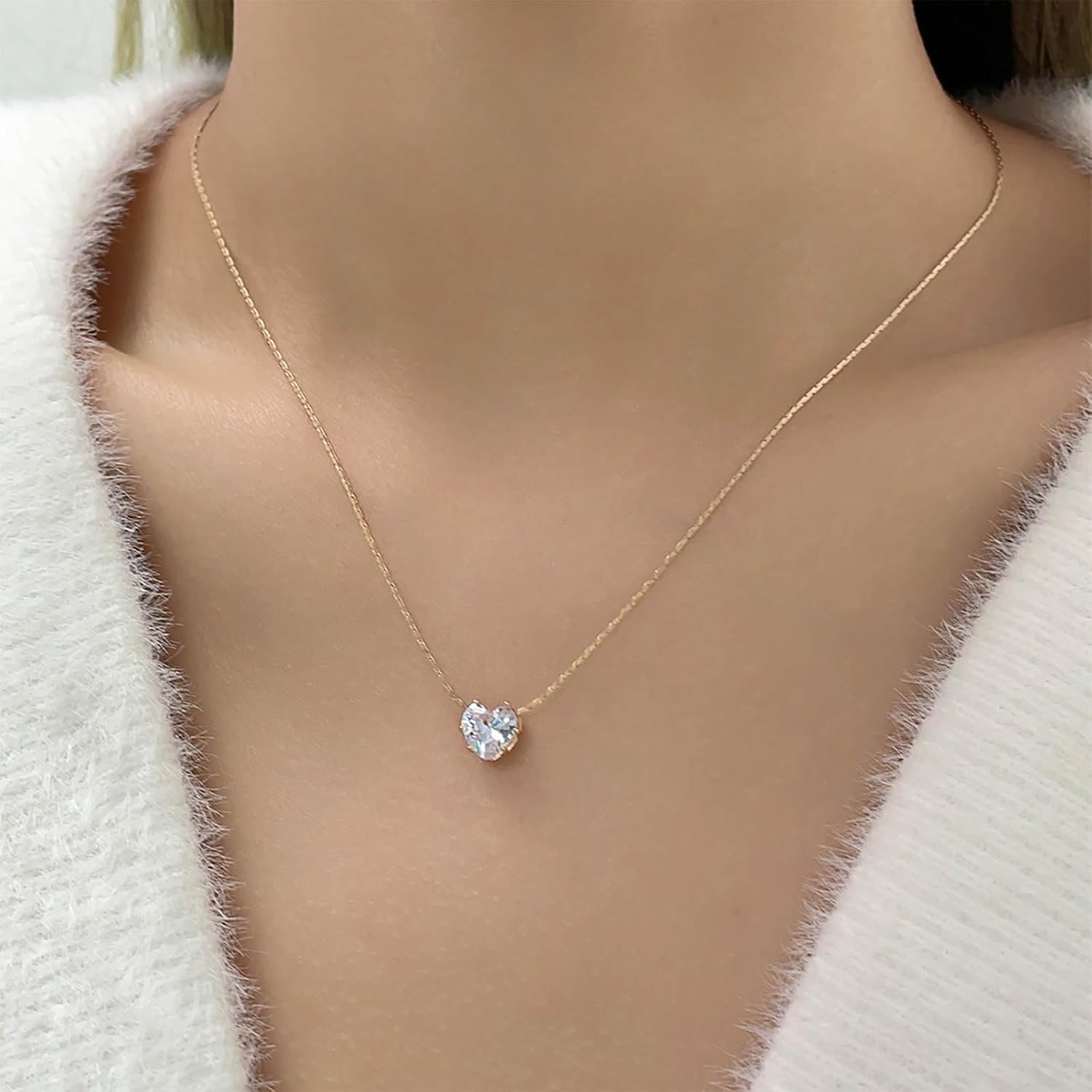 Boho Crystal Heart Pendent Necklace Gemstone Heart Choker Necklace Gold Cz Heart Necklace Sparkling Heart Chain Necklace Cz Necklace Jewelry for Women - Image 2