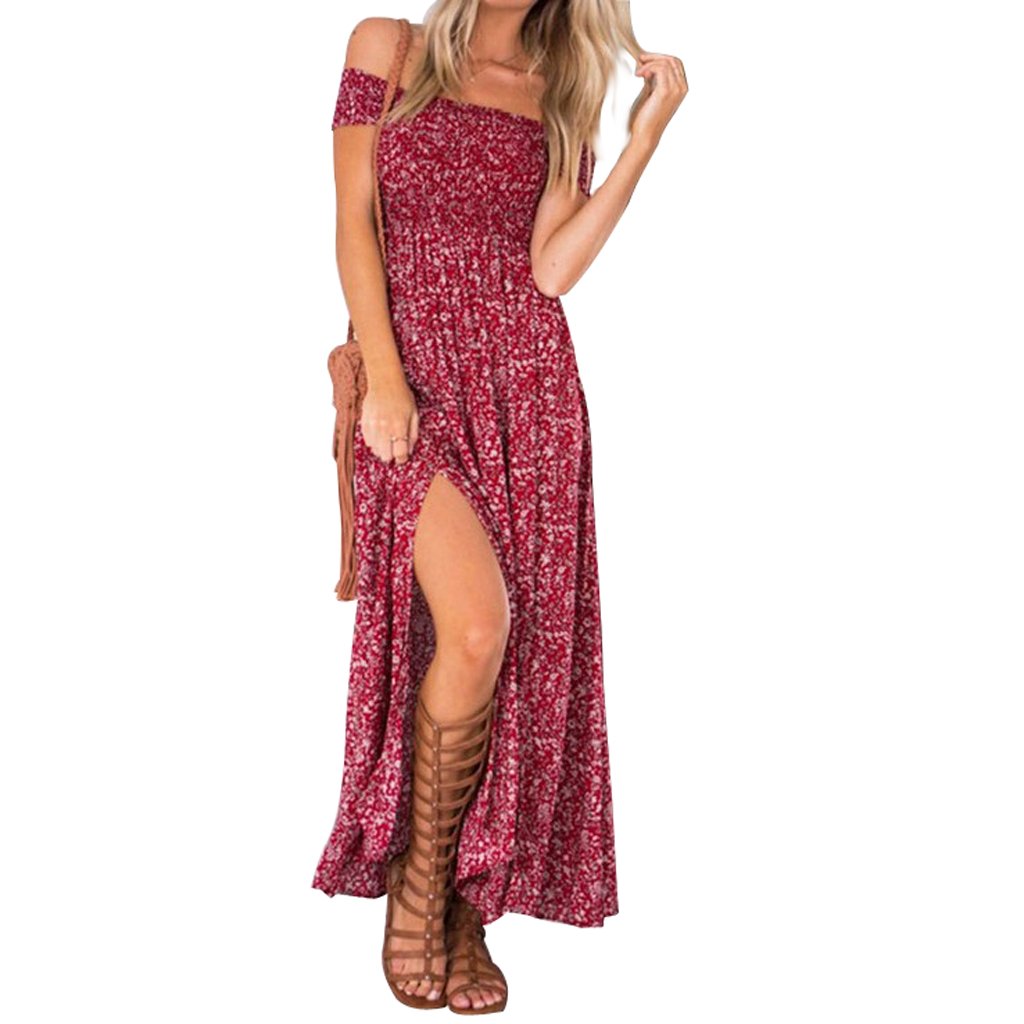 ELBME® Sexy Women Strapless Bustier Split Maxi Long Evening Dress Red L_1-image-41