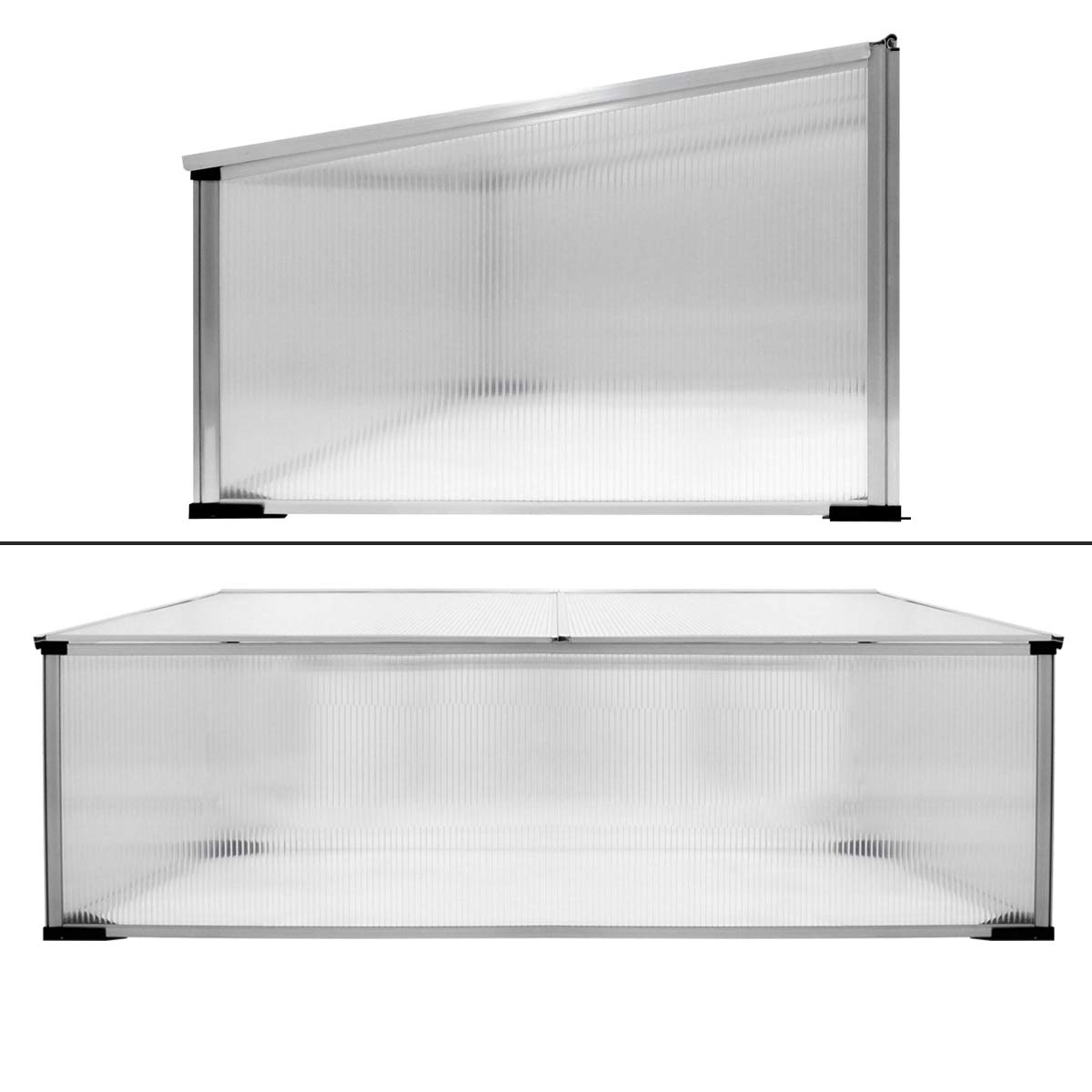 ECD Germany Mini Serre de Jardin sans Fond à 2 Trappes 100x60x40 cm en Polycarbonate Transparent Châssis de Couche en Aluminium Résistant aux Intempéries et UV pour Fleurs Légumes Fruits Plantes