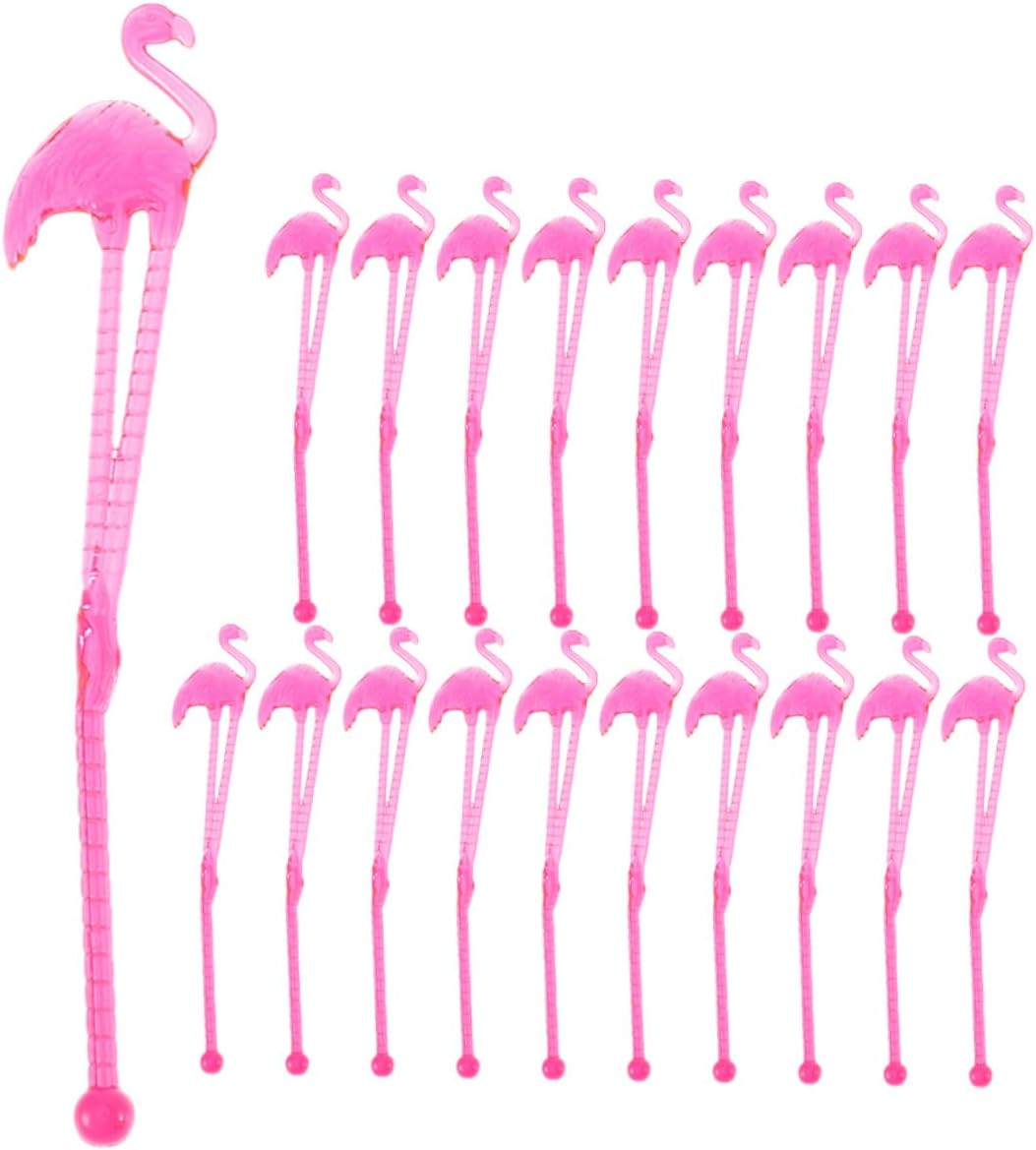 PRETYZOOM 30pcs Flamingo Cocktail Stirring Sticks Reusable Plastic Juice Swizzle Stirrers for Hawaiian Luau Party Bar and Home Drink Mixing