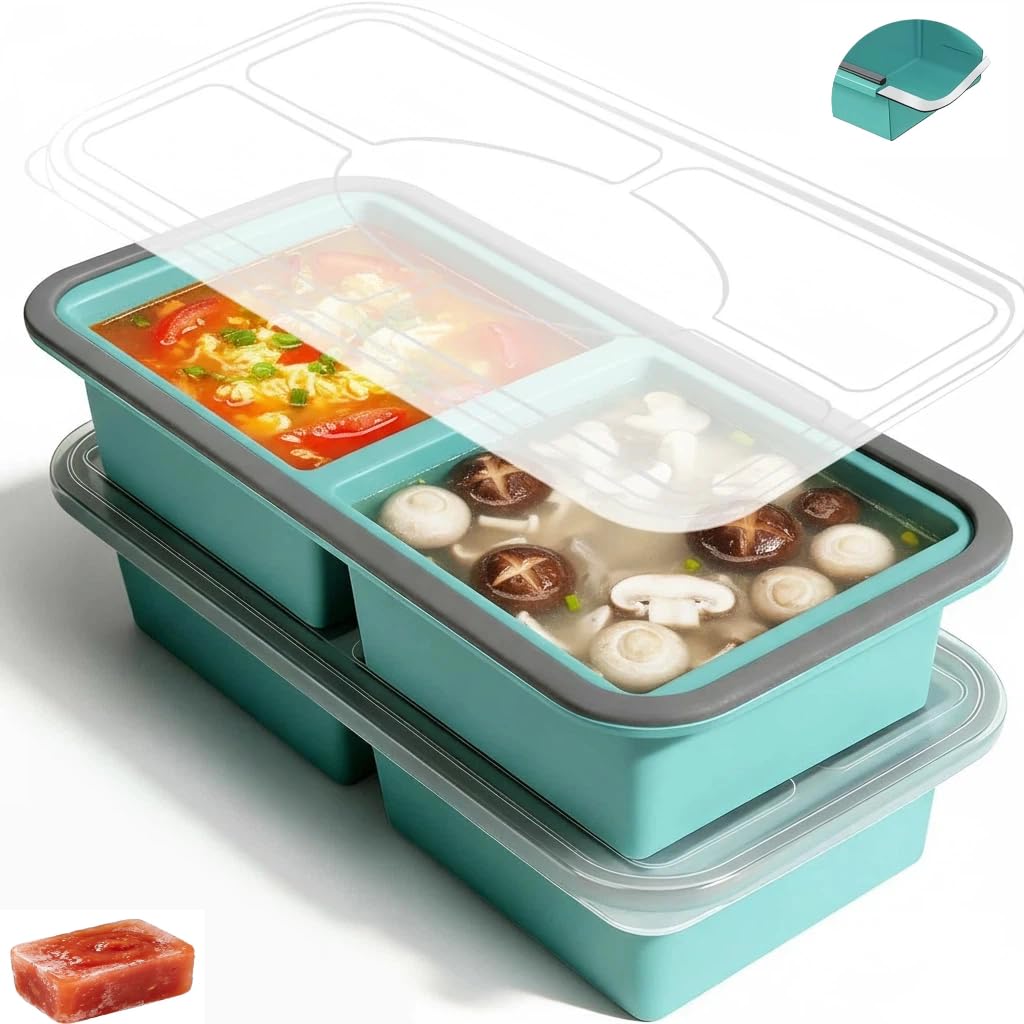 2 Pack Silicone Soup Freezer Containers, Silicone Freezer Mould with Lid