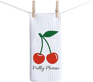 ZJXHPO Pretty Please with Cherry Kitchen Towel Cherry Print Microfiber Tea Towel Cherry Kitchen Tea Dish Clean Towel Housewarming Gift (C-Cherry Towel)