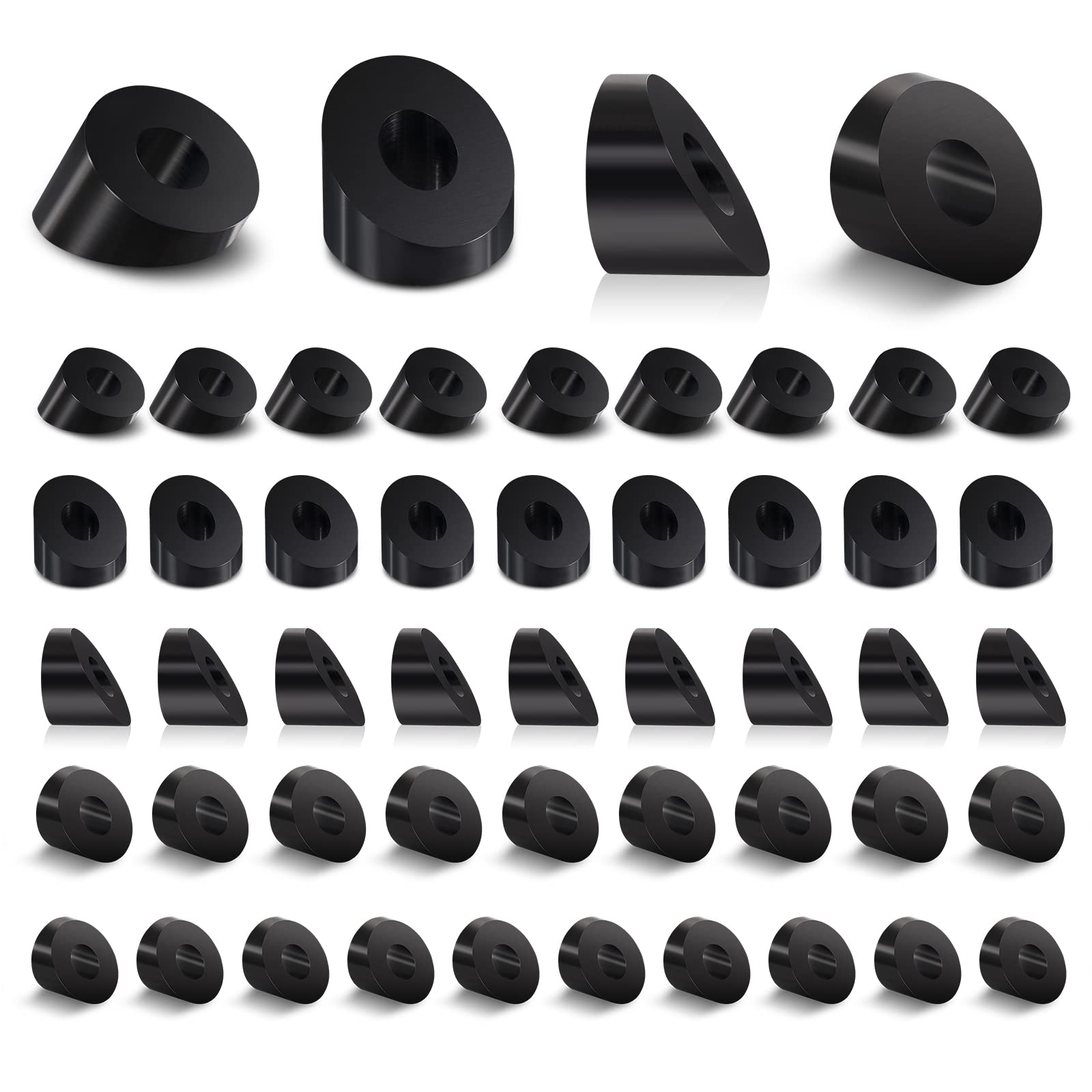 50 Pack 1/4" 30 Degree Black Angle Beveled Washer, T316 Marine Grade Stainless Steel, for 1/8" to 3/16" Cable Railing Stair Ends, Fits Wood/Metal Posts HF028B