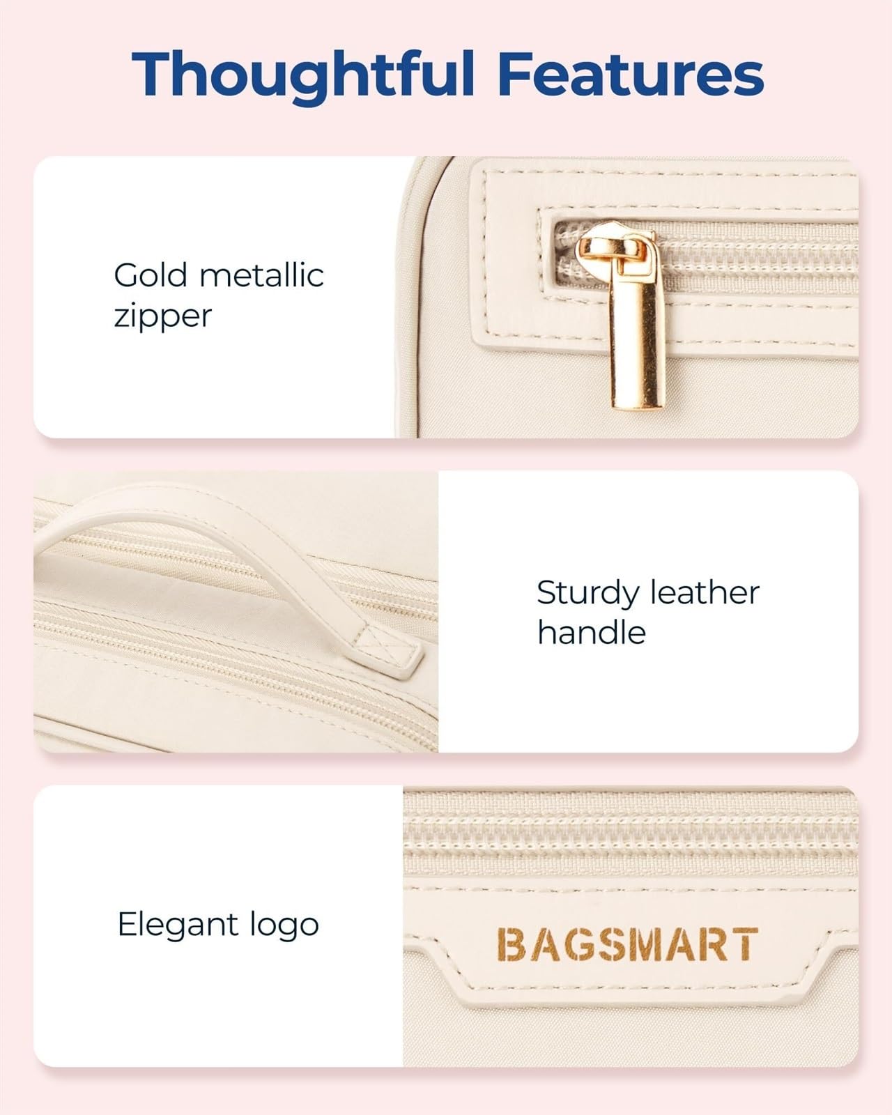 Kosmetiktasche Damen Reise-Kosmetiktasche, große Öffnung, tragbare Aufbewahrungstasche for Reiseutensilien for Damen Kulturbeutel(Beige)