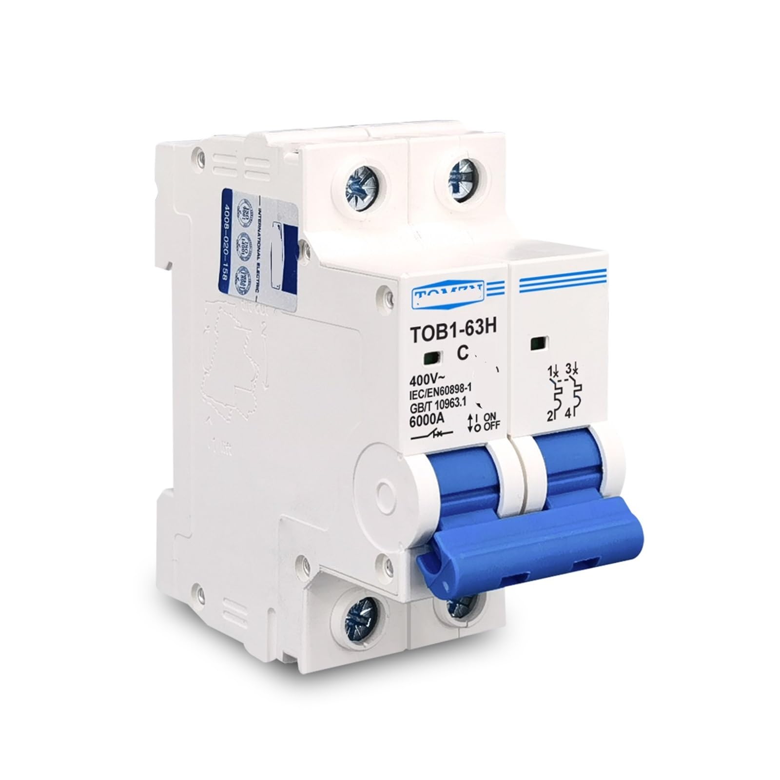 Disjoncteur AC TOB1-63H courbe C 2P 60A 230V 400V tableau modulaire - 2