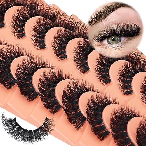 Fluffy Lashes Russian Strip Eyelashes Cat Eye False Lashes D Curl Wispy Volume Fake Eyelashes Natural Look Lash Strips 9 works Pack