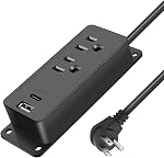 Flat Plug Power Bar with USB C, 10FT Extension Cord, 2 Outlet with 2 USB Ports (1 USB C) Desktop Charging Station, No Surge Protection for Cruise Ship, Travel Essentials, Dorm Room