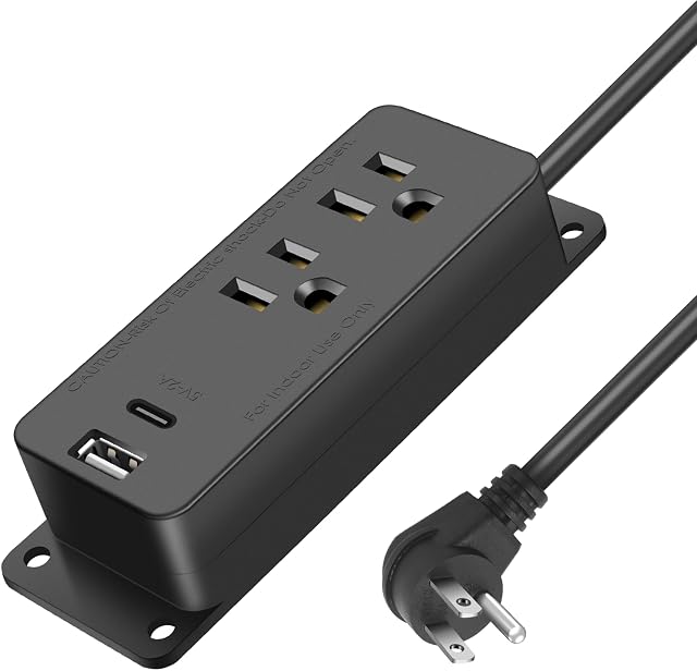 Flat Plug Power Bar with USB C, 10FT Extension Cord, 2 Outlet with 2 USB Ports (1 USB C) Desktop Charging Station, No Surge Protection for Cruise Ship, Travel Essentials, Dorm Room