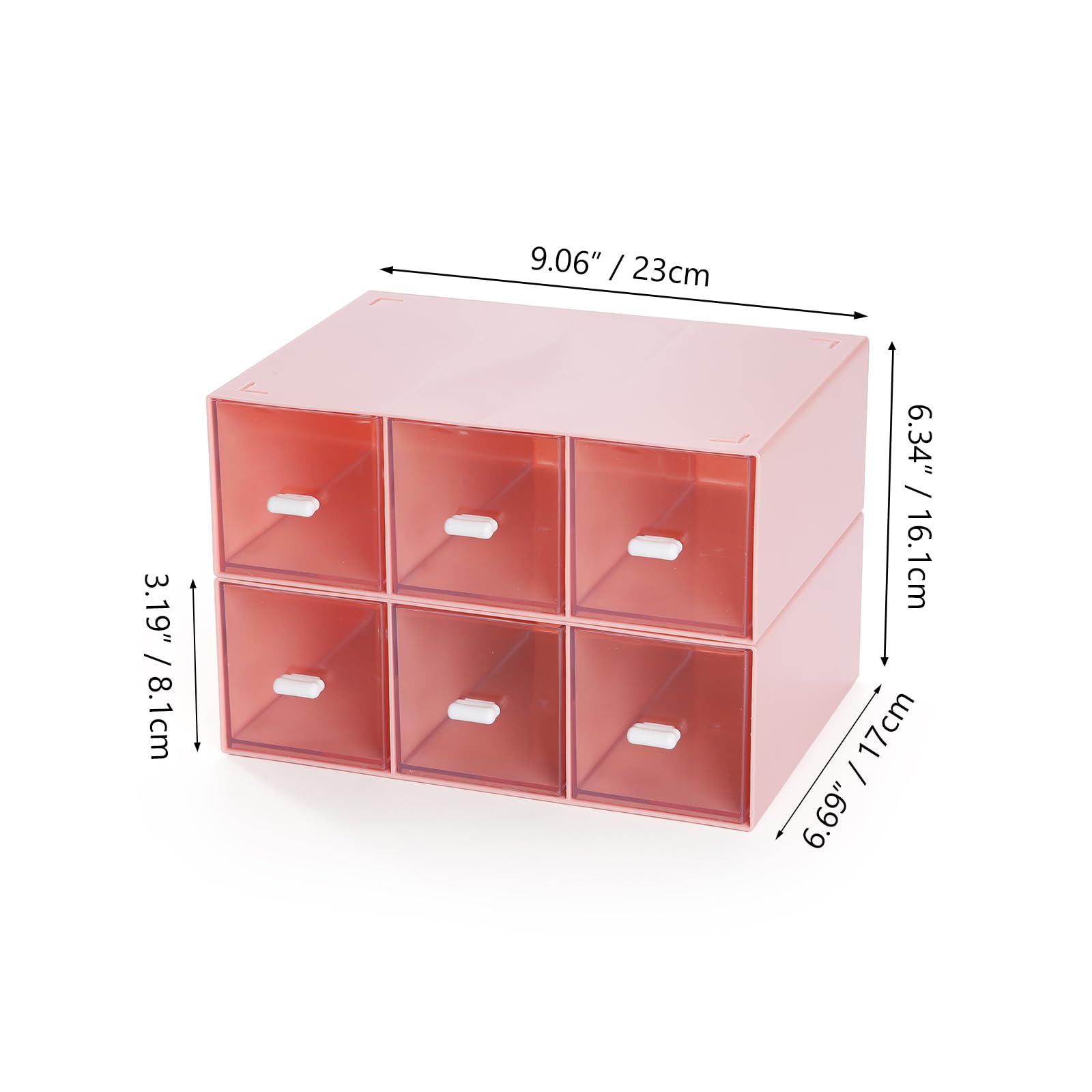 Tiroirs de bureau, organiseur de bureau avec 6 tiroirs, boîte de rangement empilable en plastique pour collection de maison, cosmétiques, fournitures de bureau (2 grandes couches, rose)