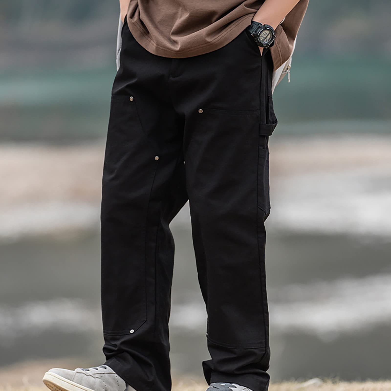generisch Pantalones cargo para hombre, pantalones de chándal para hombre, cintura elástica con cordón, pantalones de chándal para hombre, con bolsillos, pantalones de cargo para hombre, pantalones de