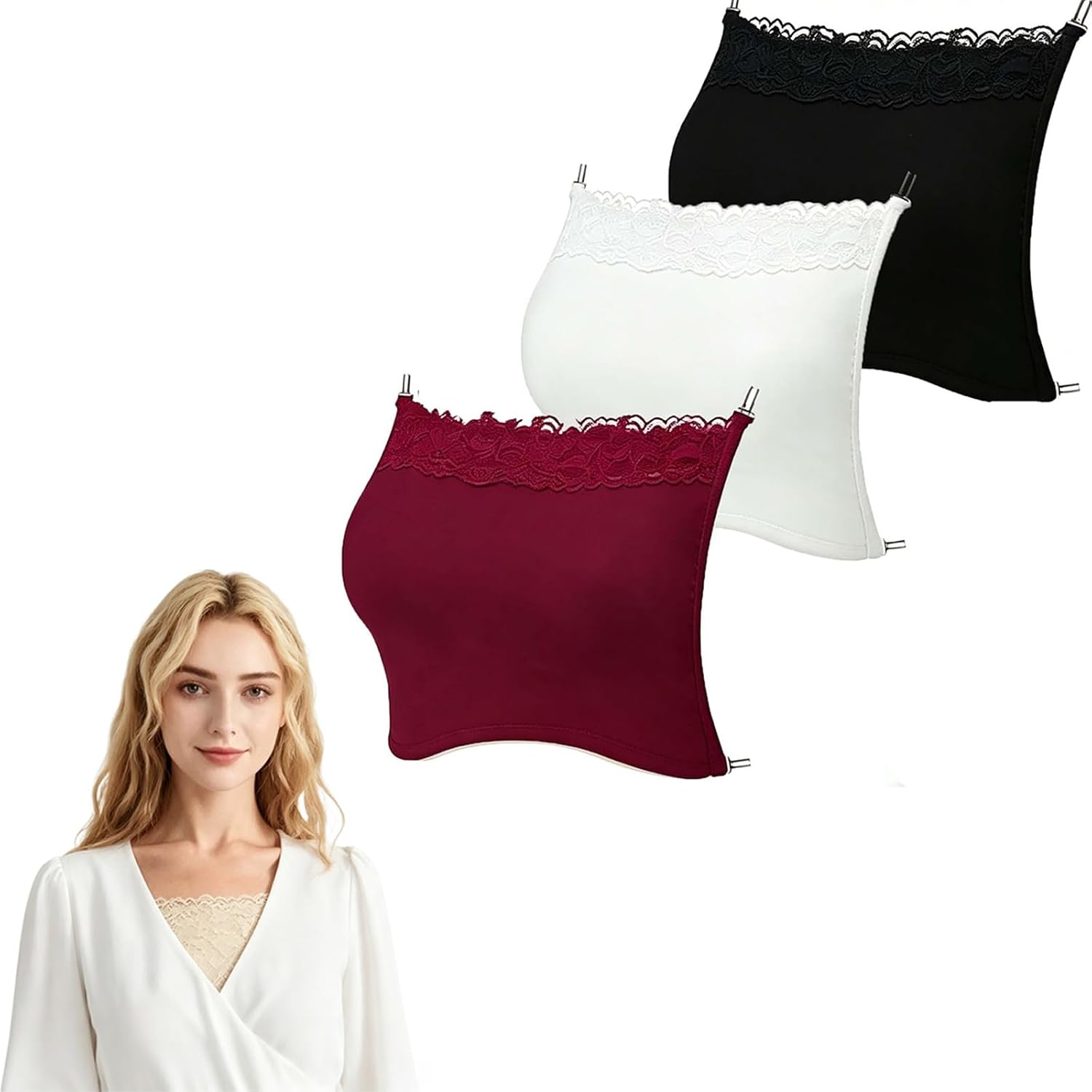 3Pcs Lady Cleavage Cover Modesty Panel Hook to Bra Insert Mock Camisole Sets Wearable Mock Modesty Panel Vest
