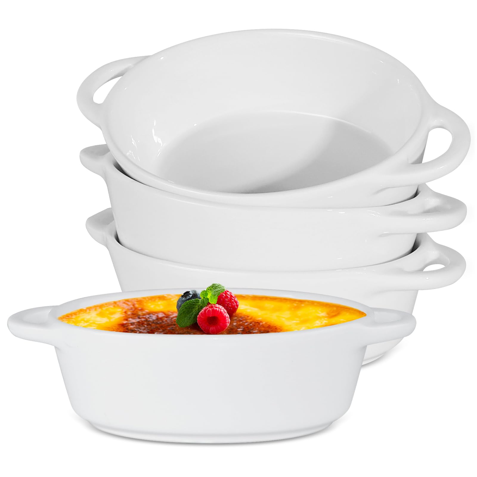 Ceramic Baking Dishes Set of 4 300ml Small with Handles for Oven Ceramic Lasagna Dish for Pasta, Pie, Quiche, Cake, Creme Brulee, Soufflé (18.5 x 11 x 4 cm)