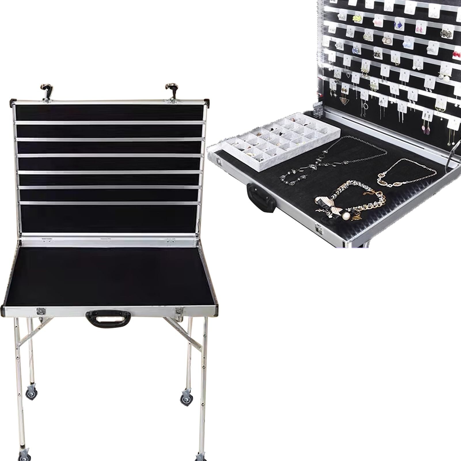 Chariot de Vente ambulante de Bijoux sur Roues, Stand en Alliage d'aluminium pour Commerce, kiosque Pliable pour la Vente de Boucles d'oreilles, Colliers et Objets artisanaux.