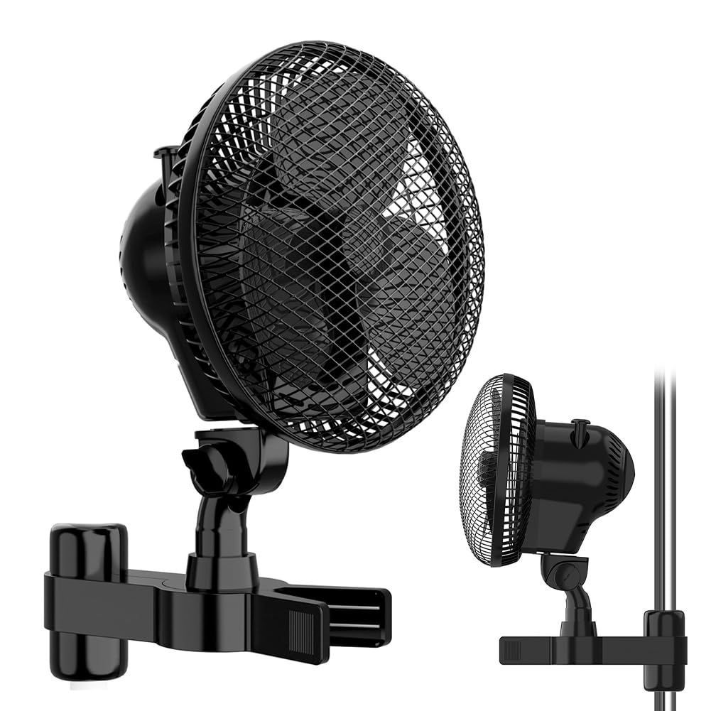 DASIAUTOEM Grow Ventilatore oscillante con morsetto, 330 CFM, motore EC, oscillante, IP54, timer silenzioso da 8 W