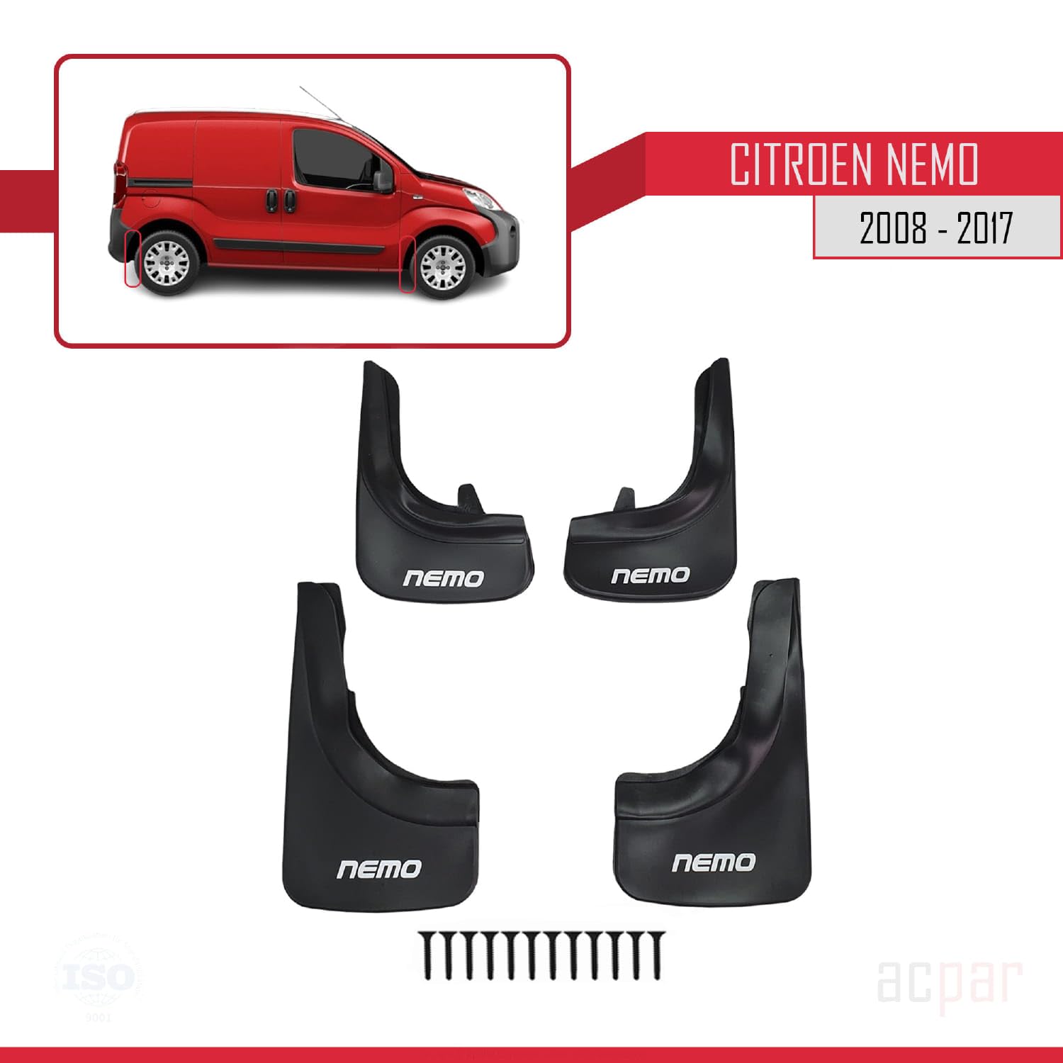 Compatible avec Citroen Nemo 2008-2017 Bavettes garde-boue pour l'avant et l'arrière 4 pièces