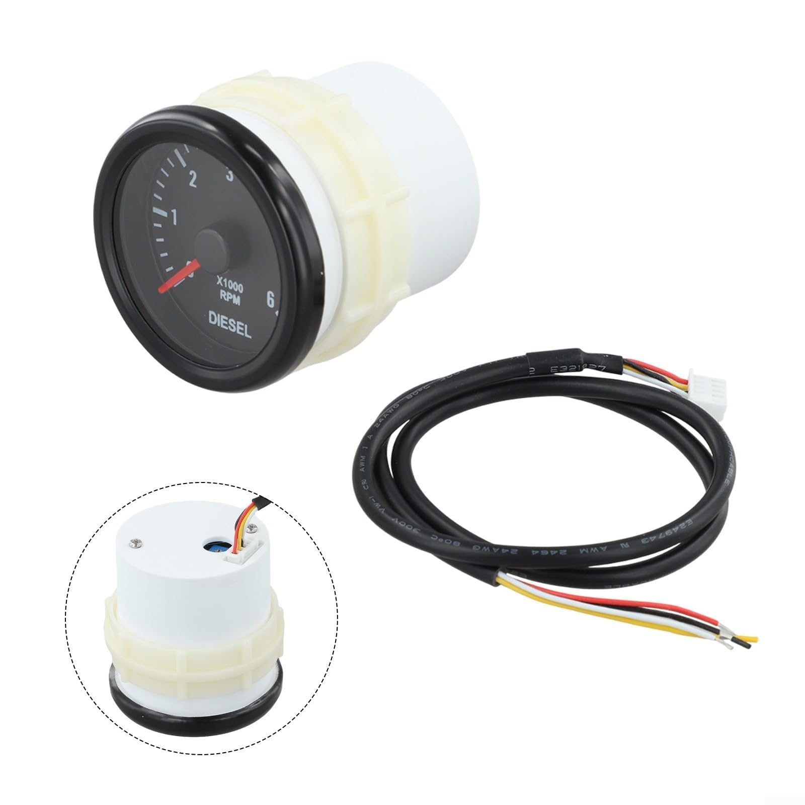 Jauge électrique de 52 mm pour moteurs diesel, affichage du tableau de bord 0-6000 tr/min, instrument de surveillance du moteur en plastique noir
