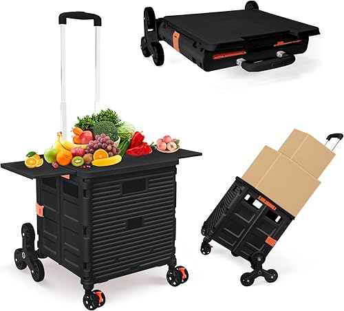 Carrito plegable con ruedas de escalada de escalera, caja plegable con tapa magnética, cubierta telescópica, mango telescópico, rueda giratoria de