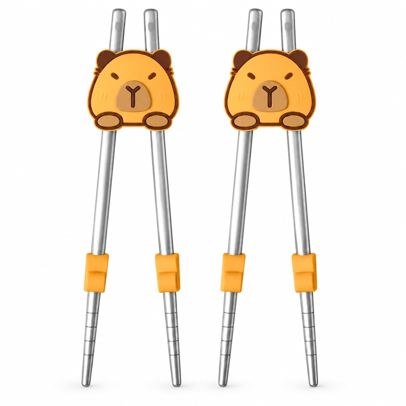 2 Pcs Kids Chopsticks 316L Stainless Steel Training Chopsticks with Capybara Helper Reusable Beginner Chop Sticks for Children 6.3x0.94inch/16x2.4cm