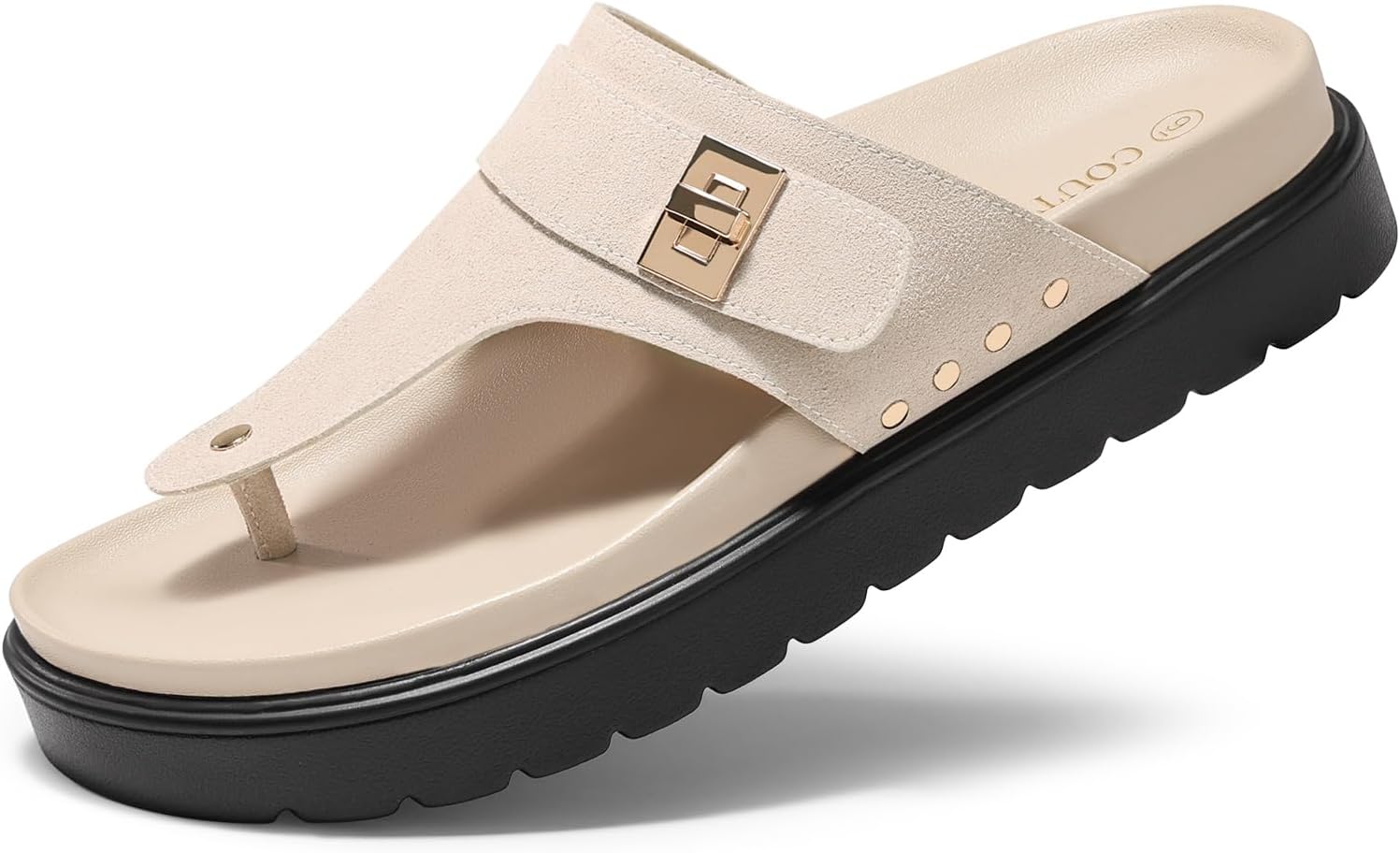 Coutgo Womens Platform Thong Sandals Open Toe Flip Flops Slip On Slides Summer Beach Shoes