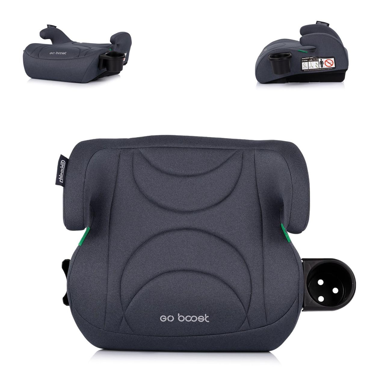 Chipolino Podwyższenie fotelika dziecięcego Go Boost i-Size (125-150 cm), uchwyt na napoje, nadaje się do prania, ciemnoszary