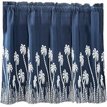 Embroidered Small Curtains, Semi Blackout Short Curtains, Kitchen Bistro Curtains, for Small Windows, Balcony, Office, Decorative Dustproof, One Piece Color Blue, Size W140xH100cm