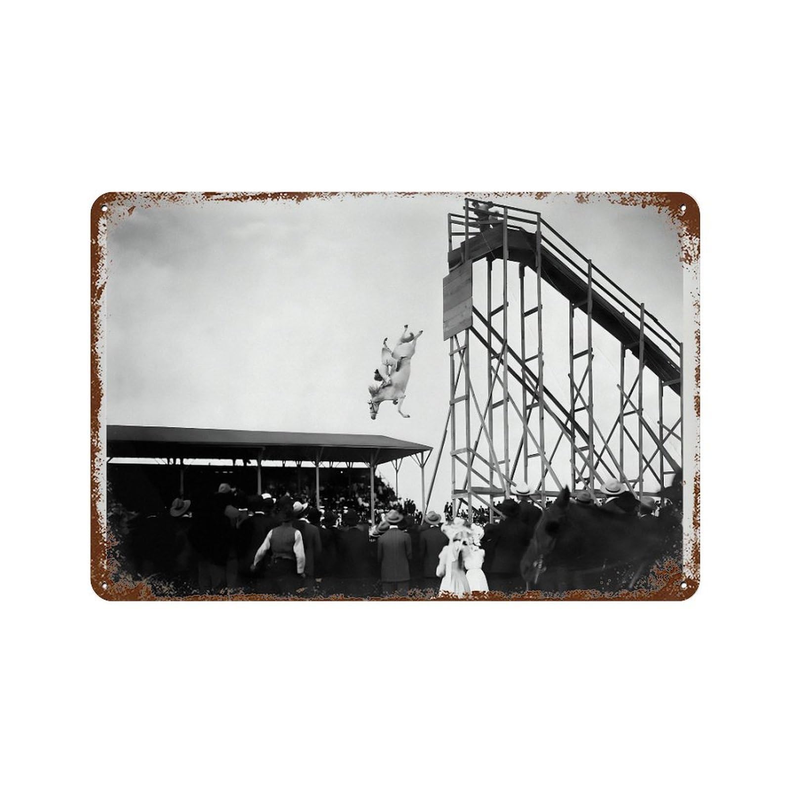 xiaoxiaoshen Black And White Vintage Horse Diving Antique Photo, Retro Wall Decor Art Metal Tin Poster Modern Home Decor Art Home Bar Shop Decorations Vintage Sign 20x30cm
