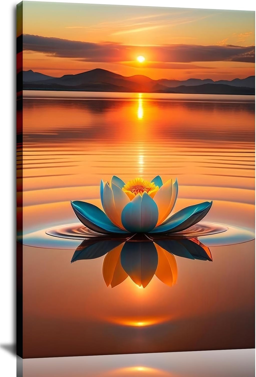 lianyibo Sunset Lotus Wall Art–Lotus Blooming In The Water,Serene Lake Meditation Poster Prints Yoga Spa Meditation Room Decor(30x40cm/Frameless)