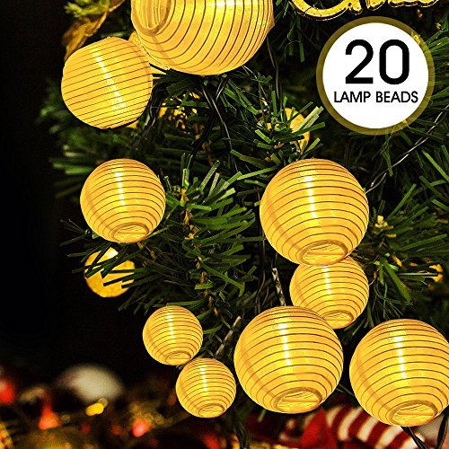 iKALULA Lumineuse LED Solaire,Lanterne Guirlande Solaire Guirlande Lumineuse 20 LED 5 mètres Décoration Intérieure et Extérieure pour Fête Noël Halloween Mariage Jardin Patio (Blanc Chaud)
