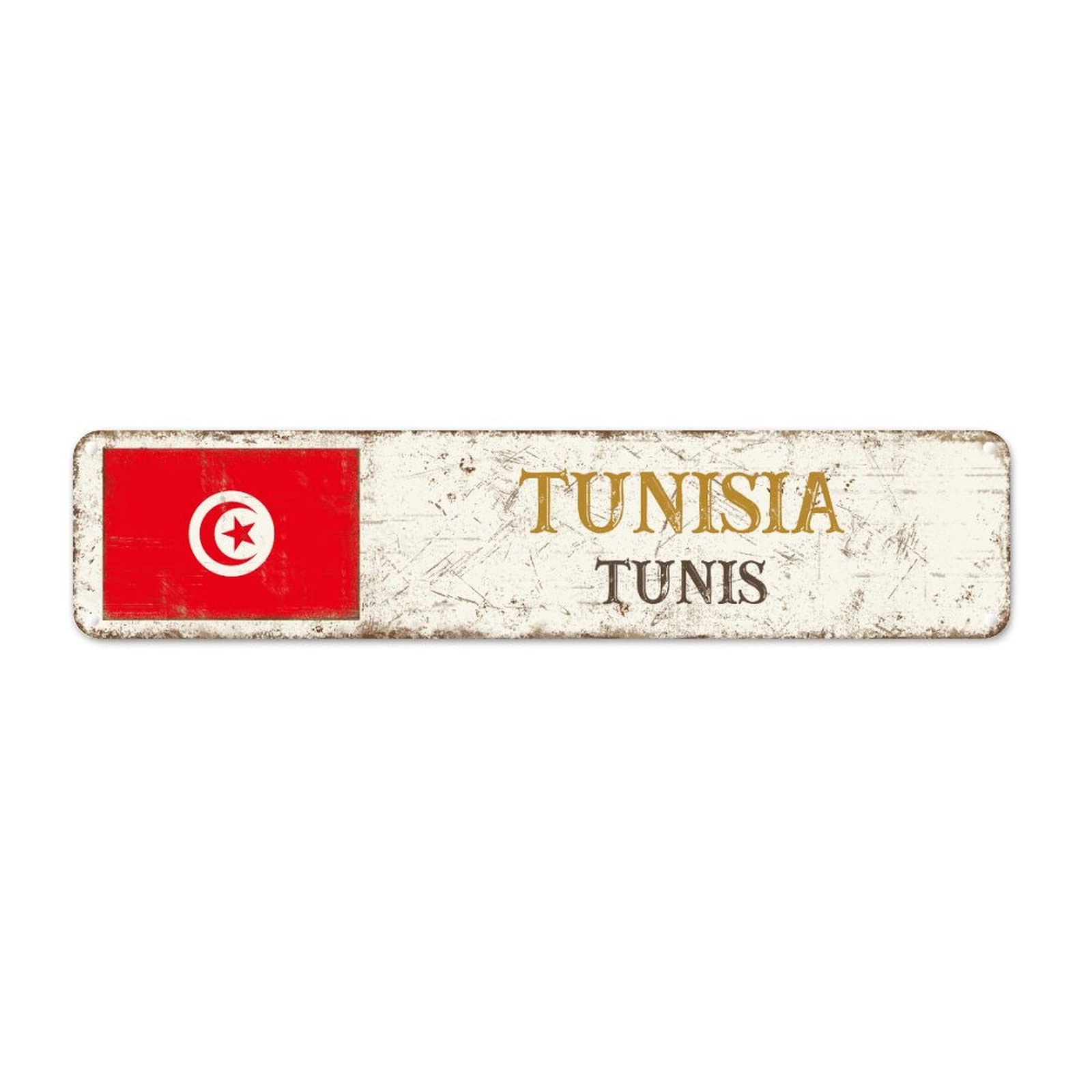 Tunisia Flag Aluminum Metal Sign Capital City Tunis Vintage Metal Wall Decor Country Souvenir National Flag City Souvenir Metal Tin Sign Quality Metal Sign for Front Porch Kitchen Bedroom 18x4in