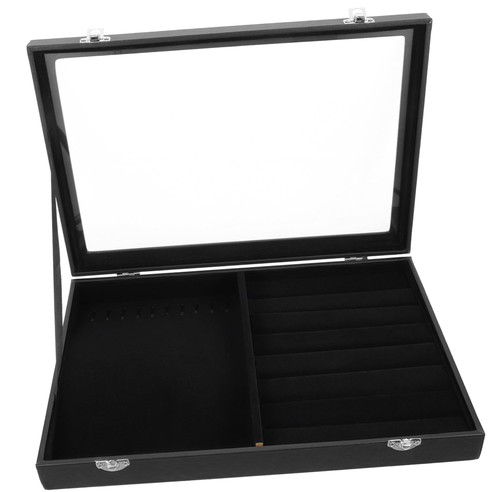Boîte rangement bijoux flanelle noire couvercle organisateur colliers boucles