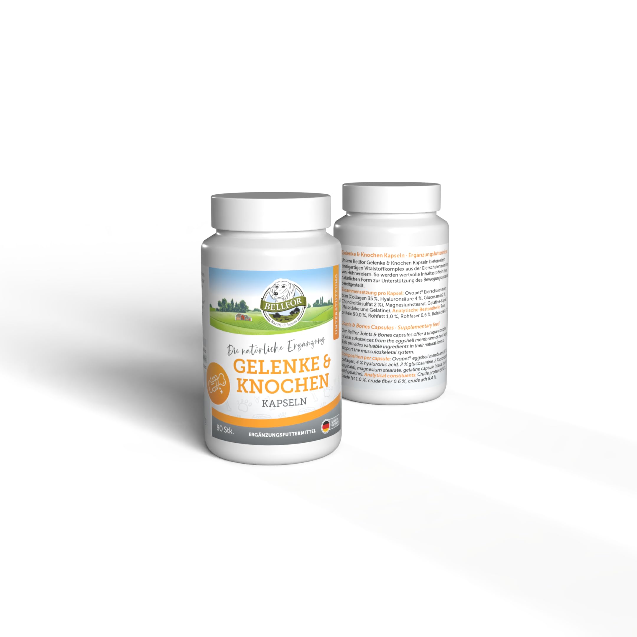 Bellfor suplemento Articular para Perros con glucosamina, condroitina, colágeno y Ovopet, complemento Natural para articulaciones y Huesos sanos, 80 cápsulas