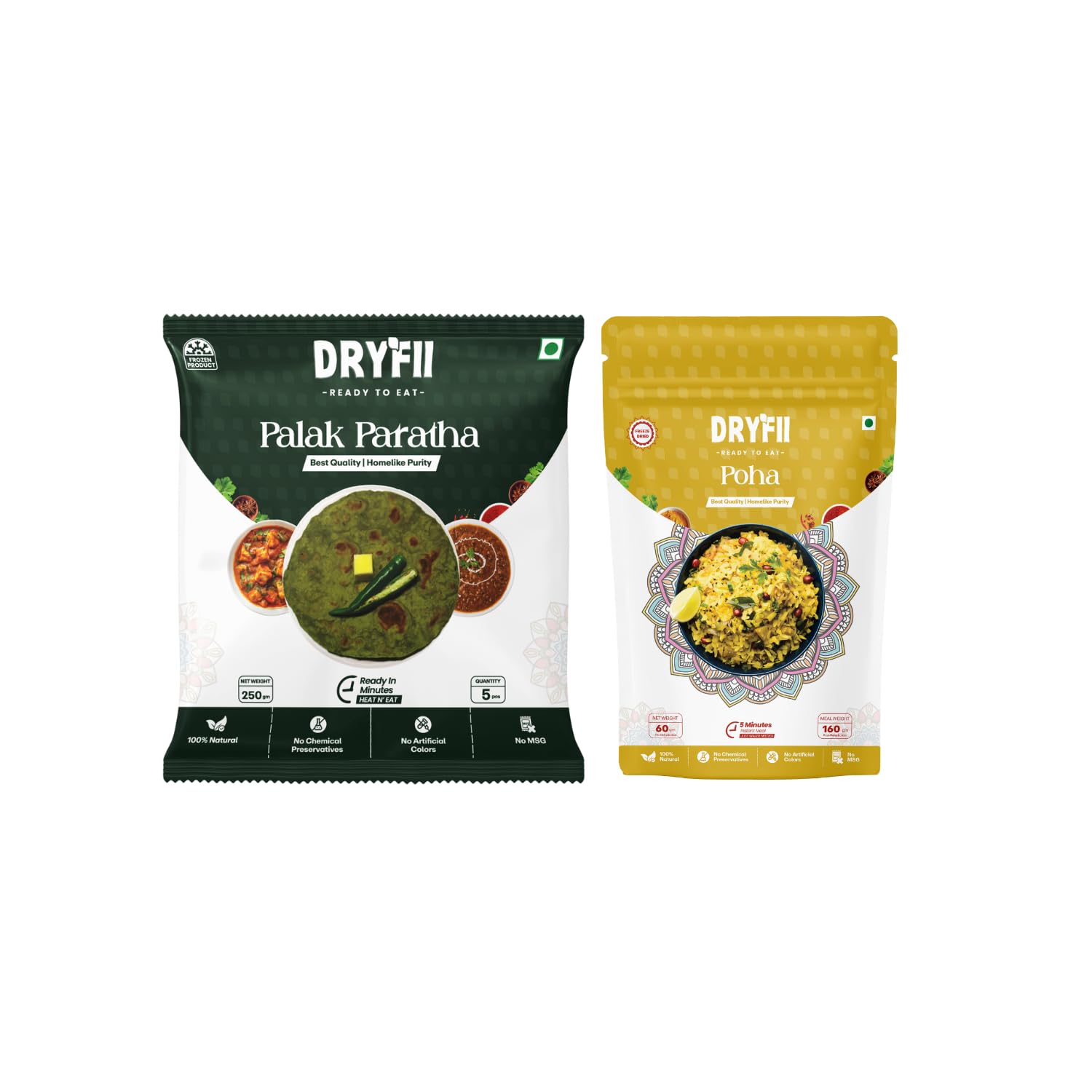 Dryfii Ready-to-Eat Palak Paratha (5 Pcs | 1 Pack) with Poha | Light Breakfast Healthy Meal | Pure Vegetarian-image-45