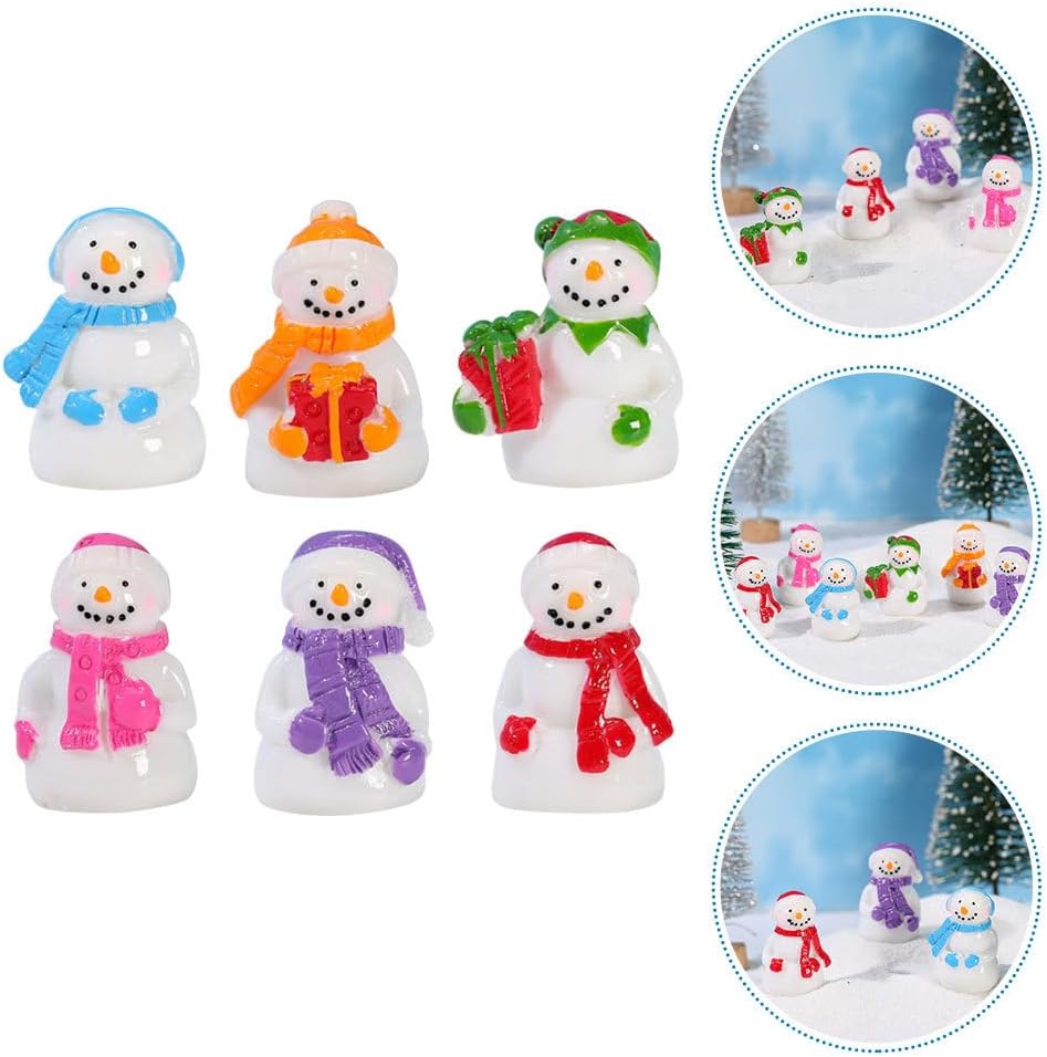 Amosfun 6pcs Mini Snowman Figurines Christmas Tiny Resin Snowman Micro Landscape Ornament Fairy Garden Decoration Christmas Cake Topper Dollhouse Snow Globes DIY Supply