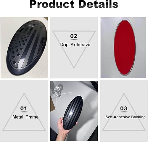 Miniatura 5 de HHLOU Fit F150 Emblema de 9.5 pulgadas de superposición para parrilla delantera, portón trasero ovalado, bandera negra americana para Ford F150