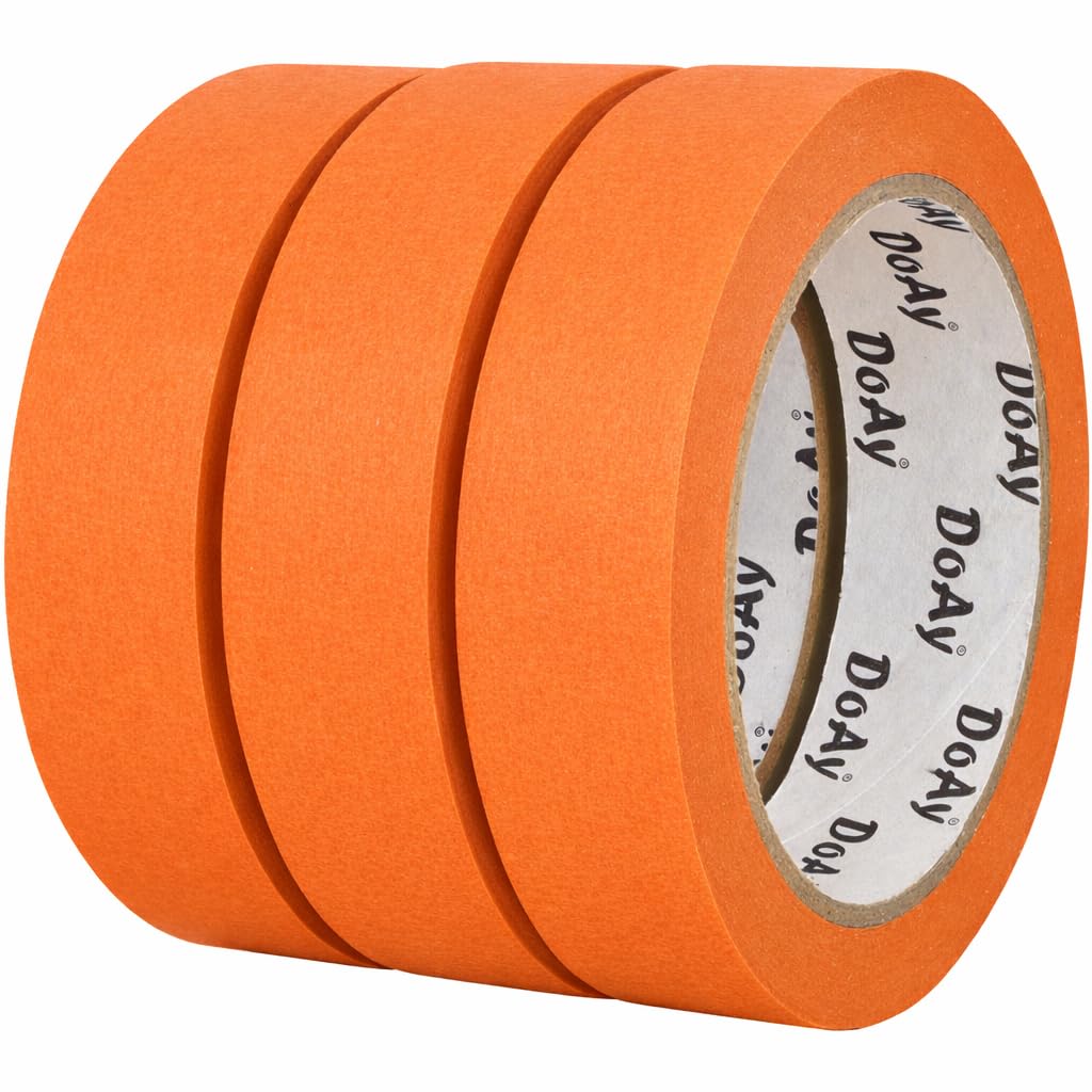 DOAY 3 Pack Orange Painters Tape - Masking Tape 1 Inch Wide - Multi-Surface, Smart Adhesion, Indoor & Outdoor - 270FT Total - Paint Tape for DIY,