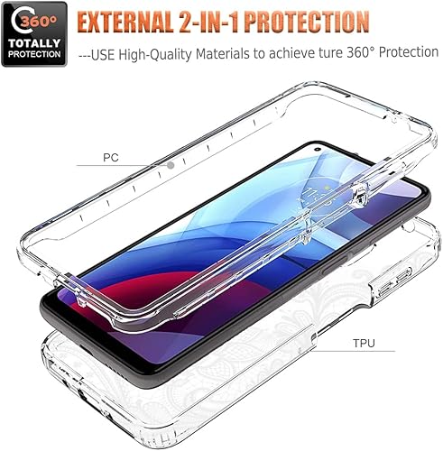 Miniatura 3 de Funda para Moto G Power 2021, XT2117-4 con protector de pantalla de vidrio templado, diseño floral a prueba de golpes, carcasa protectora de cuerpo