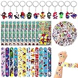 92 Stück Party Mitgebsel Kindergeburtstag,Gastgeschenk Kindergeburtstag,Geburtstag Mitgebsel, 10 Geschenktüten,58 Sticker,12 Schlüsselanhänger,12 Schnapparmbänder Party Geschenke für Jungen Mädchen