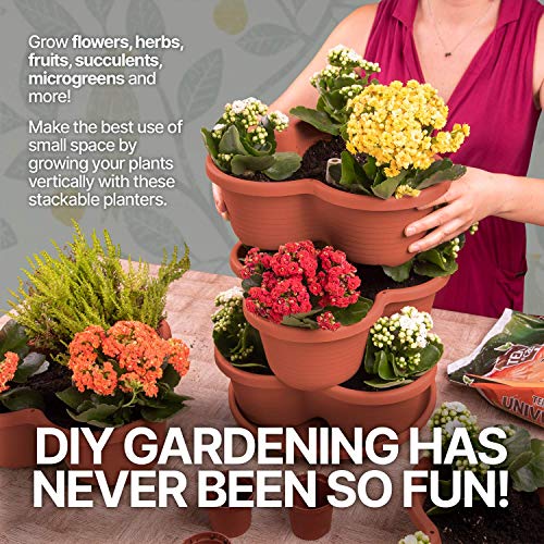Stackable Planter Vertical Garden 15 'Pots' For Vegetables, Flowers, Herbs, Succulents, Microgreen Gardening┃5 Tier - 15 Spaces Growing System For Indoor / Outdoor, Porch Tower Garden (Terra Cotta) #TOP3