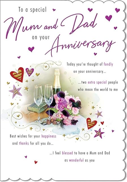 Traditional Annivesary Card Mum & Dad - 9 x 6 inches - Piccadilly Greetings