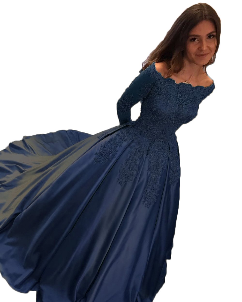 Elegant Lace Appliques Prom Dress with Long Sleeves Quinceanera Party Dress