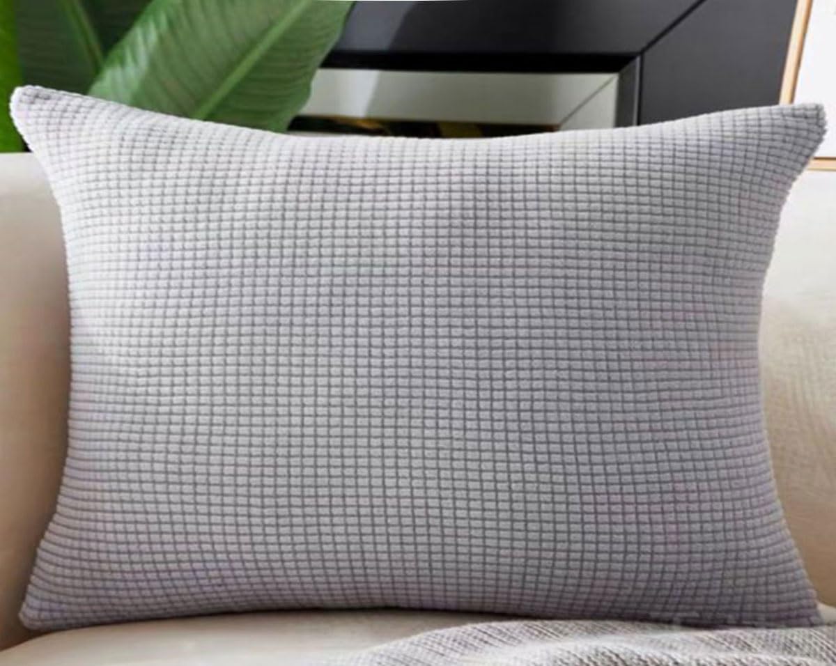 Swj-Swjssb Light Grey Stretch Pillow Cases Pillowcase Set Of 2 Pack Sofa Pillow Case,Large Cushion Covers Soft Corduroy Decorative Pillow Protector Elastic Gray Couch Settee Pillow Cover(,40X60 Cm Set Of 2)