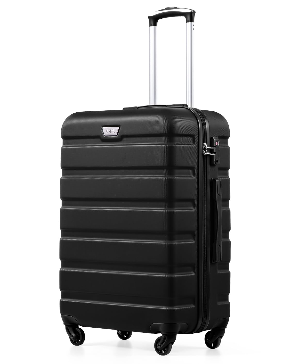 COOLIFE 24 Inch Medium Suitcase for Holiday Travel, Cruises and Studying Abroad, ABS+PC, Lightweight Durable Luggage with 360° Spinner Wheels, YKK Zipper, Telescopic Handle, TSA Lock, Black