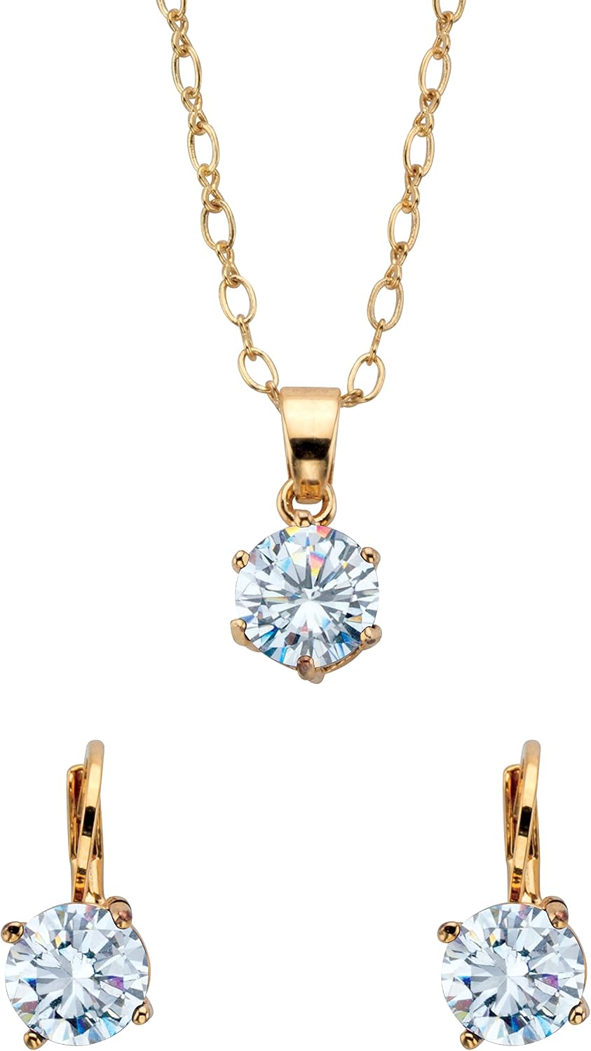 PalmBeach Goldtone Simulated Birthstone and Crystal Solitaire Necklace and Earring Set, 18 inches