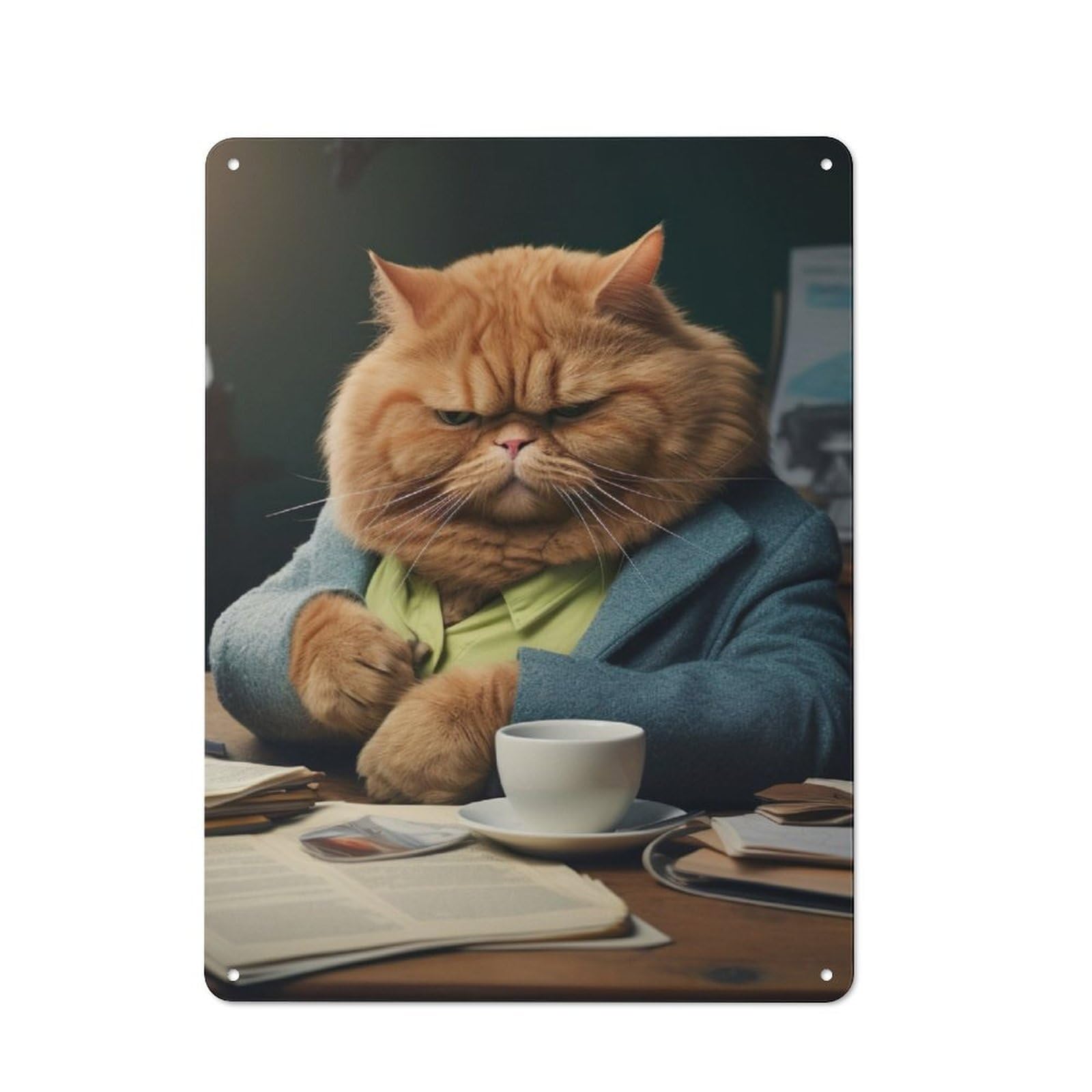 Junmoney Angry Cat In Office Metal Wall Decor Sign, Home Decor Sign For Country Kitchen, Porch Wall Or Utility Room, Gift For Mum, Friends Or Flower Lovers, 40X30cm