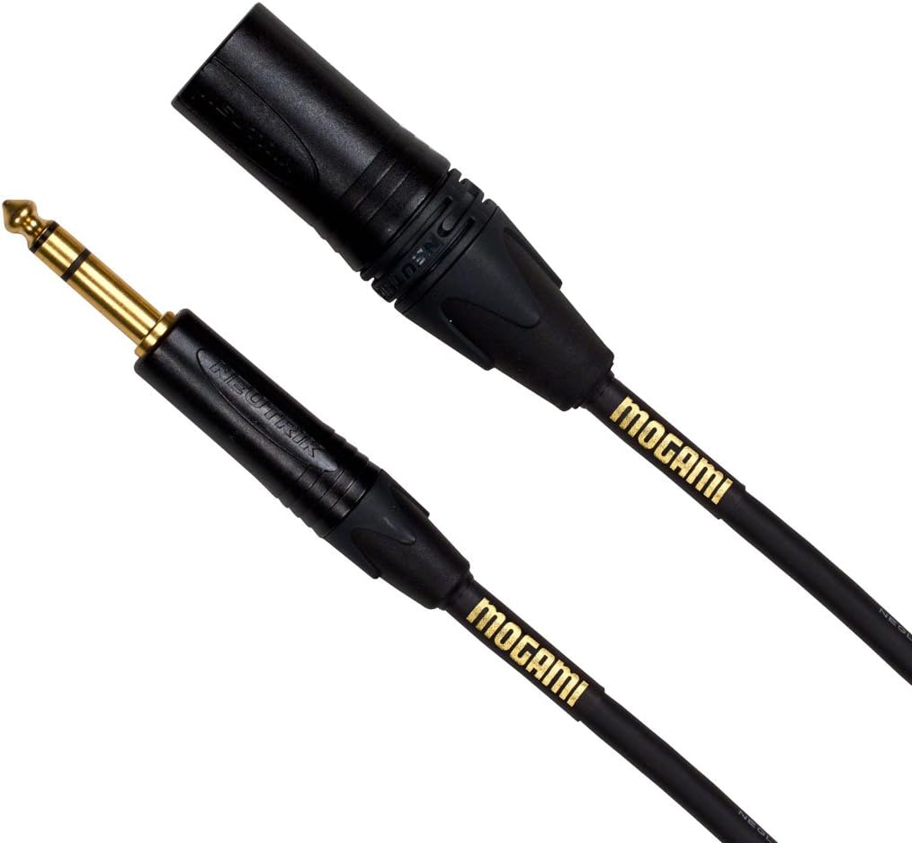 6' Gold Studio XLR Male to TRS 1/4" Audio Cable for Microphone, Amplifier, Speaker