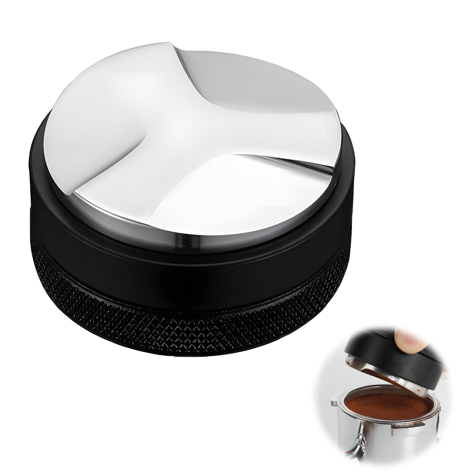 Koffieniveau, distributeur, 51 mm, poederverdeler, tamper voor espresso, nauwkeurige gelijkmatige verdeling met roestvrijstalen plaat, ergonomische handgreep voor barista en koffieliefhebbers
